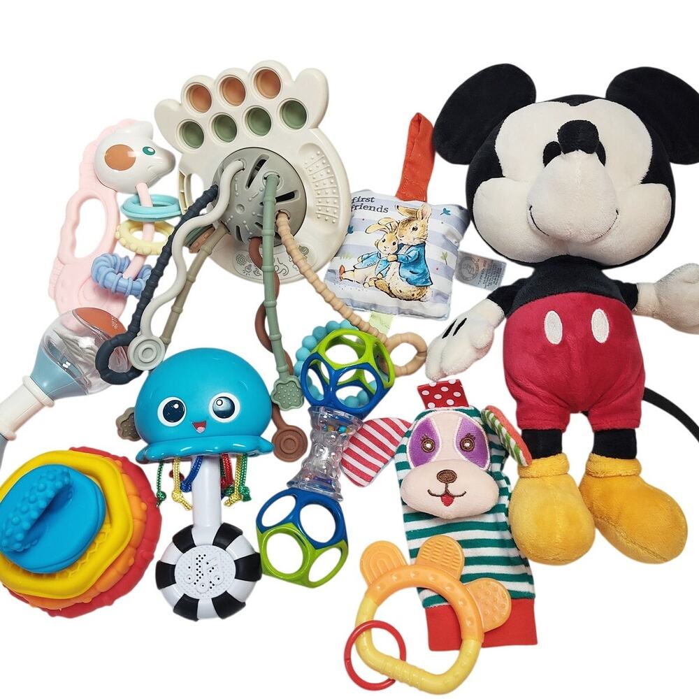 Baby Toy Lot Mickey Plush Baby Einstein Stacker Teether Rattles Bundle